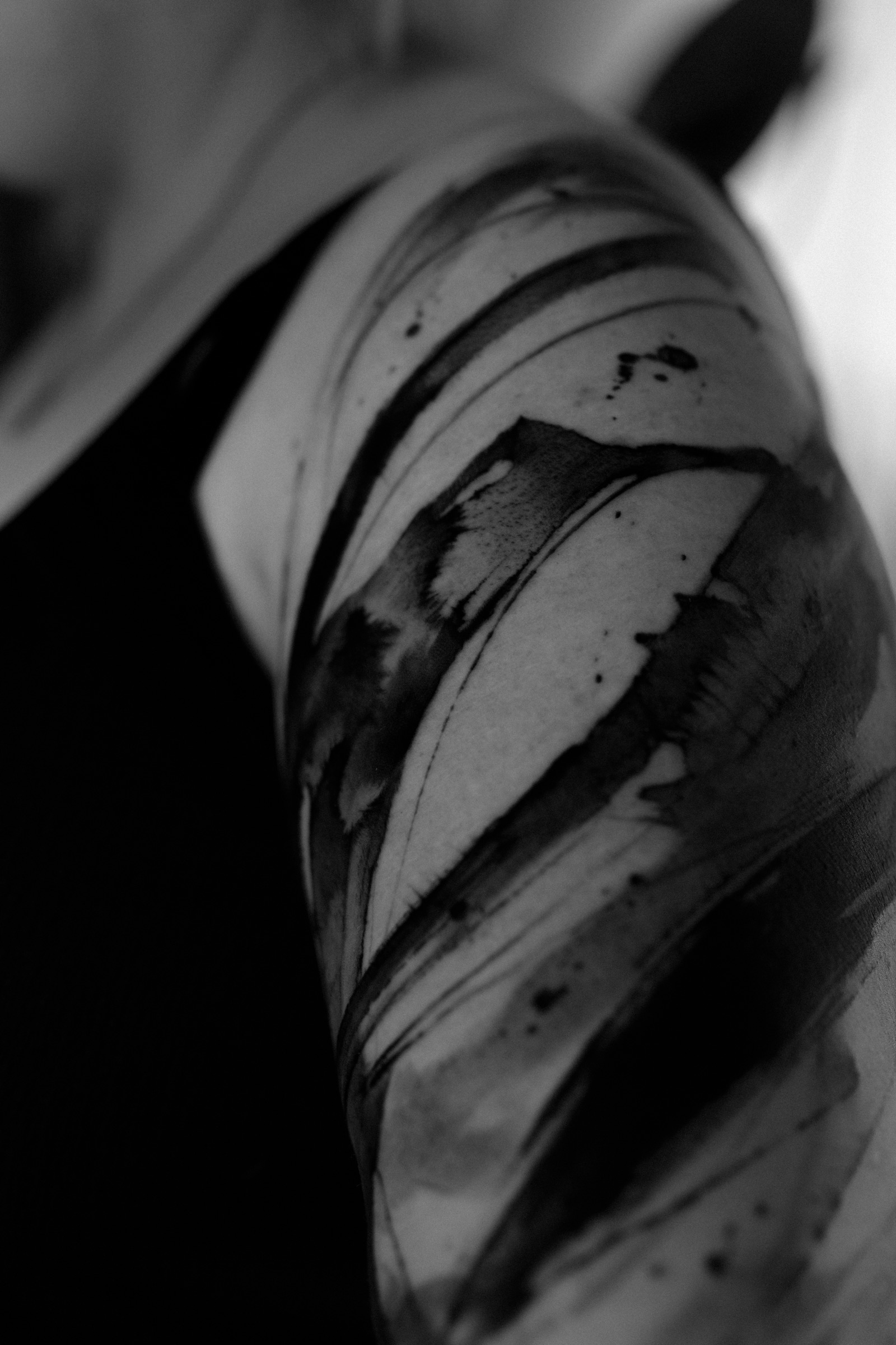 Freehand abstract ink-wash tattoo sleeve by Alexei